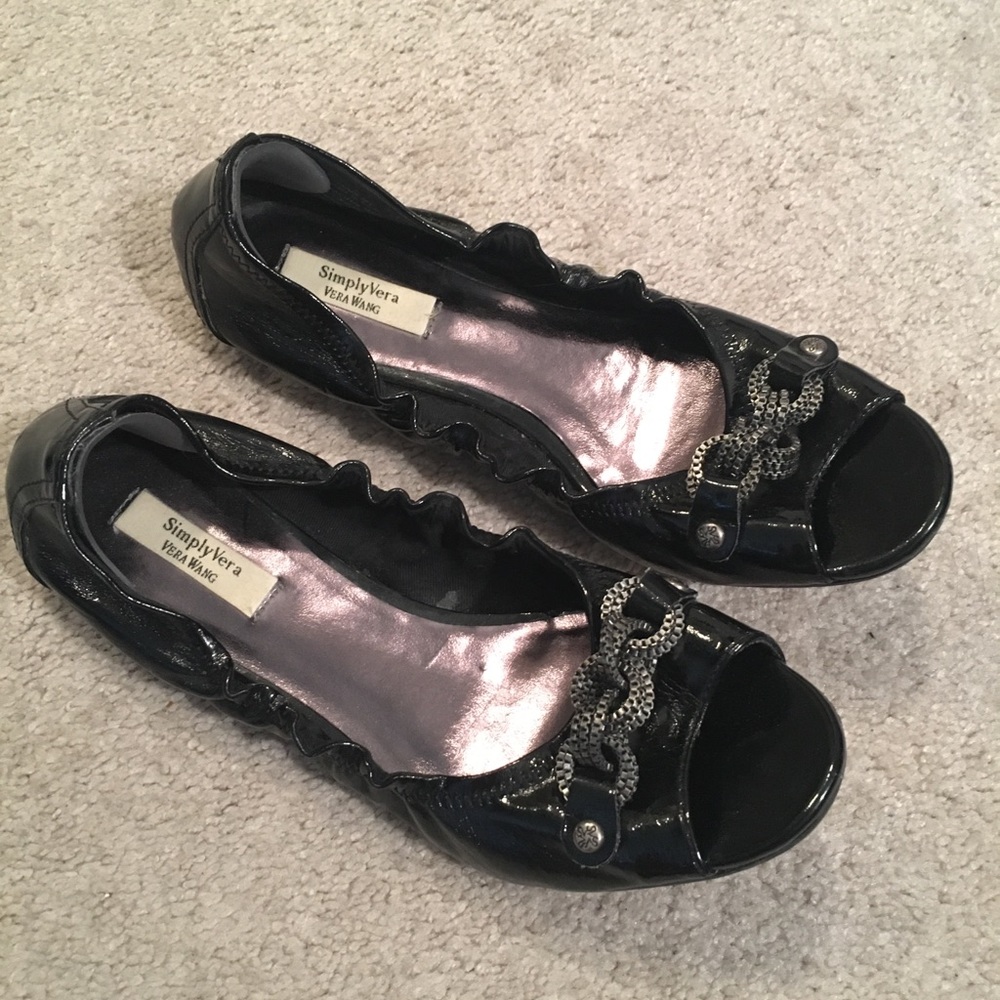 Vera Wang Black Slip on Open Toe Flats